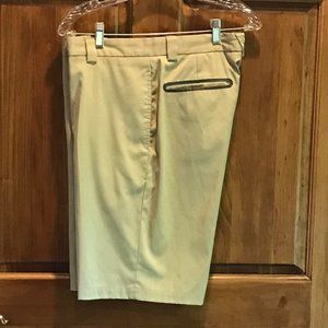 MEN'S SLAZENGER KHAKI TAN GOLF SHORTS, FLAT FRONT, SIZE 34, RN#104141, EUC